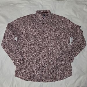 Grafton, Slim Fit, Men's Burgundy Patterned Casual Shirt